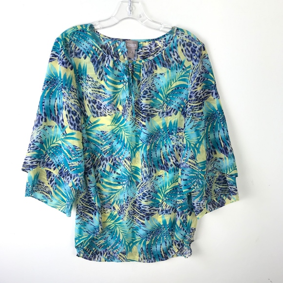 Chico's Tropical Semi-Sheer Blouse Size 1 #1027 - Picture 1 of 7